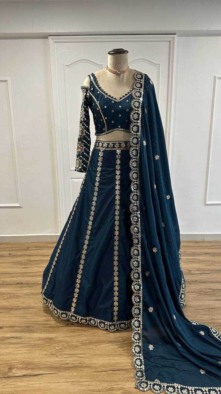 Malai Silk Zari Work Sequins Lehenga for Special Occasions - MYLUXURY LANE ENTERPRISE